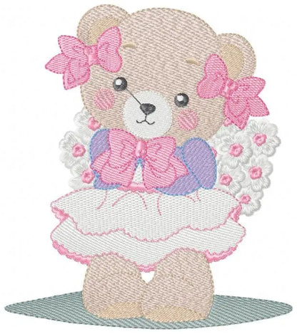 Female Bear embroidery designs - Baby girl embroidery design machine embroidery pattern - Bear with lace and dress embroidery file pes jef Marcia Embroidery