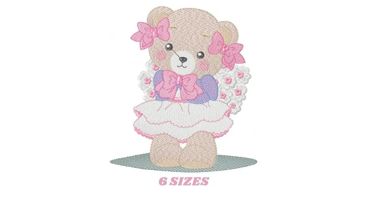 Female Bear embroidery designs - Baby girl embroidery design machine embroidery pattern - Bear with lace and dress embroidery file pes jef Marcia Embroidery