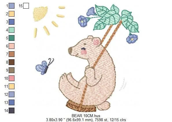 Bear embroidery designs - Baby boy embroidery design machine embroidery pattern - Bear in swing male bear embroidery file - instant download Marcia Embroidery