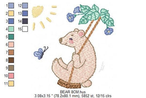 Bear embroidery designs - Baby boy embroidery design machine embroidery pattern - Bear in swing male bear embroidery file - instant download