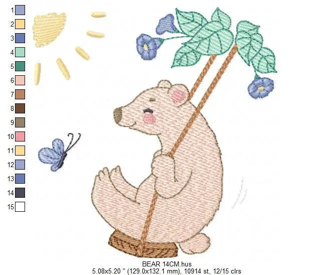 Bear embroidery designs - Baby boy embroidery design machine embroidery pattern - Bear in swing male bear embroidery file - instant download Marcia Embroidery