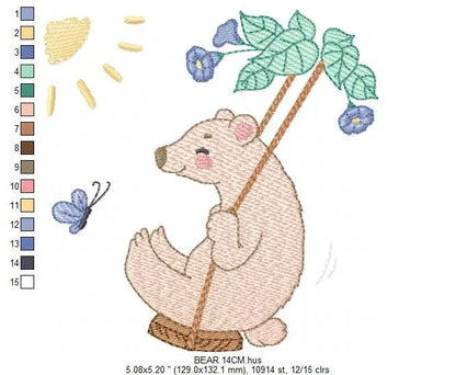 Bear embroidery designs - Baby boy embroidery design machine embroidery pattern - Bear in swing male bear embroidery file - instant download Marcia Embroidery