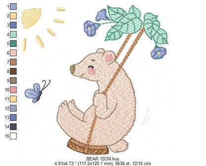 Bear embroidery designs - Baby boy embroidery design machine embroidery pattern - Bear in swing male bear embroidery file - instant download Marcia Embroidery
