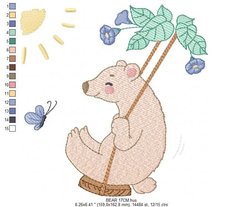 Bear embroidery designs - Baby boy embroidery design machine embroidery pattern - Bear in swing male bear embroidery file - instant download Marcia Embroidery