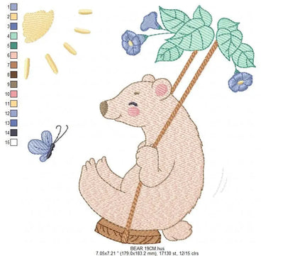 Bear embroidery designs - Baby boy embroidery design machine embroidery pattern - Bear in swing male bear embroidery file - instant download Marcia Embroidery