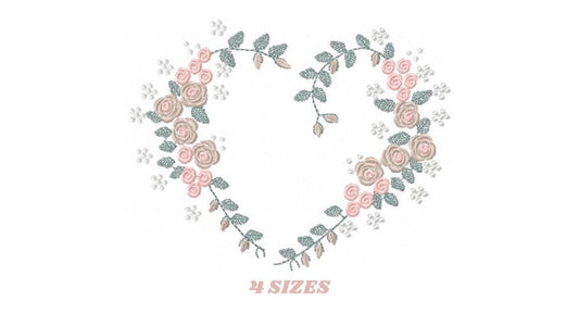 Heart with roses embroidery designs - Flower embroidery design machine embroidery pattern - Monogram Frame embroidery file - pes jef vip vp3