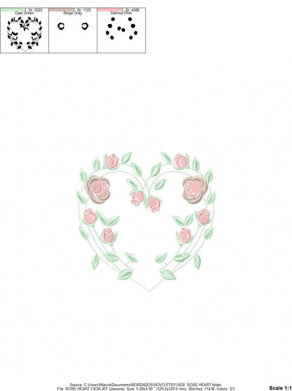 Heart with roses embroidery designs - Flower embroidery design machine embroidery pattern - Monogram Frame embroidery file - pes jef vip vp3 Marcia Embroidery