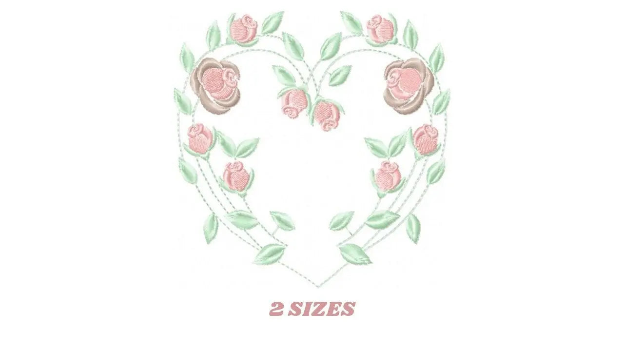 Heart with roses embroidery designs - Flower embroidery design machine embroidery pattern - Monogram Frame embroidery file - pes jef vip vp3 Marcia Embroidery