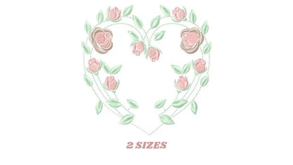 Heart with roses embroidery designs - Flower embroidery design machine embroidery pattern - Monogram Frame embroidery file - pes jef vip vp3 Marcia Embroidery
