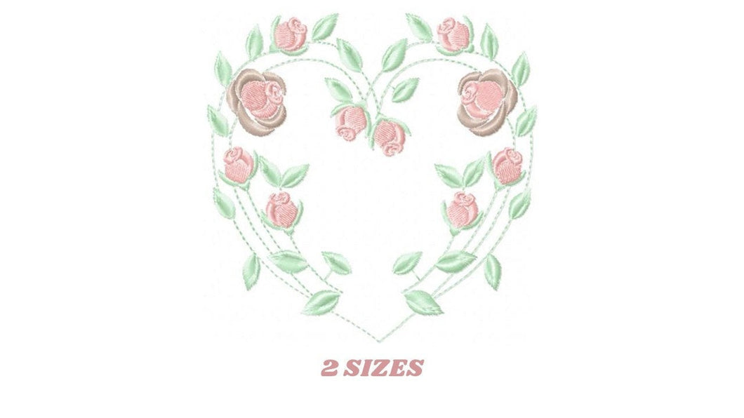 Heart with roses embroidery designs - Flower embroidery design machine embroidery pattern - Monogram Frame embroidery file - pes jef vip vp3