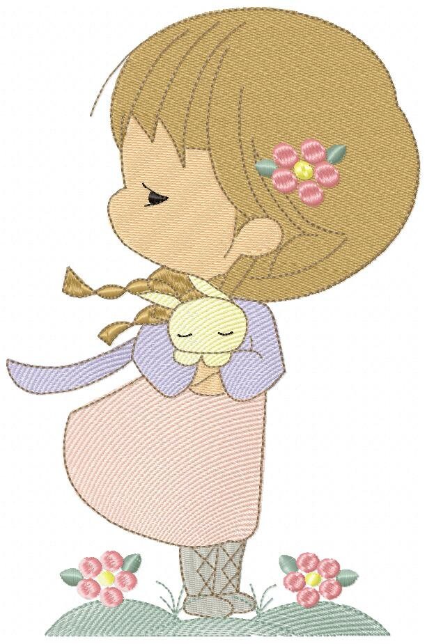 Baby Girl embroidery designs - Toodler with rabbit machine embroidery pattern - Girl with bunny file - Instant digital download pes jef dst - Marcia Embroidery