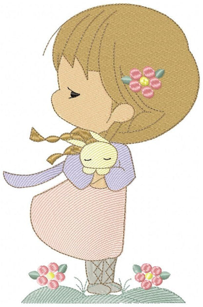 Baby Girl embroidery designs - Toodler with rabbit machine embroidery pattern - Girl with bunny file - Instant digital download pes jef dst - Marcia Embroidery
