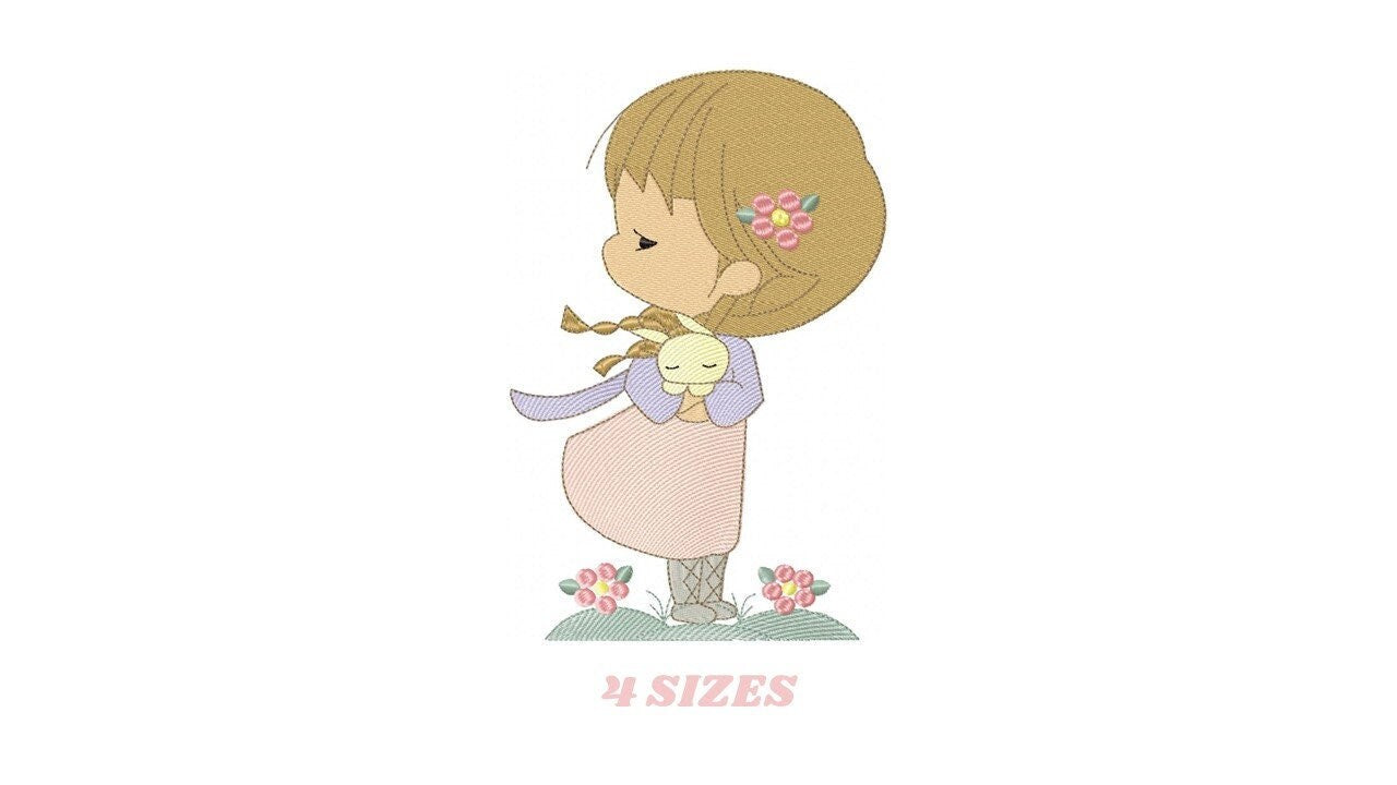 Baby Girl embroidery designs - Toodler with rabbit machine embroidery pattern - Girl with bunny file - Instant digital download pes jef dst - Marcia Embroidery