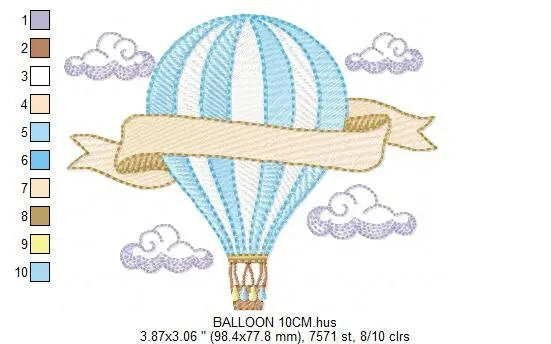 Balloon embroidery designs - Hot air balloon embroidery design machine embroidery pattern - Sky clouds embroidery file - instant download Marcia Embroidery
