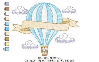 Balloon embroidery designs - Hot air balloon embroidery design machine embroidery pattern - Sky clouds embroidery file - instant download Marcia Embroidery