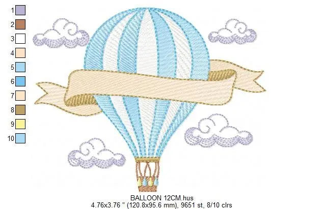 Balloon embroidery designs - Hot air balloon embroidery design machine embroidery pattern - Sky clouds embroidery file - instant download Marcia Embroidery