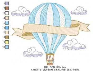 Balloon embroidery designs - Hot air balloon embroidery design machine embroidery pattern - Sky clouds embroidery file - instant download Marcia Embroidery