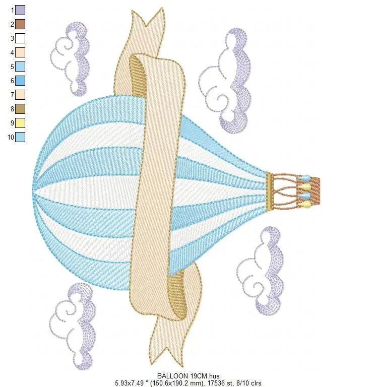 Balloon embroidery designs - Hot air balloon embroidery design machine embroidery pattern - Sky clouds embroidery file - instant download Marcia Embroidery