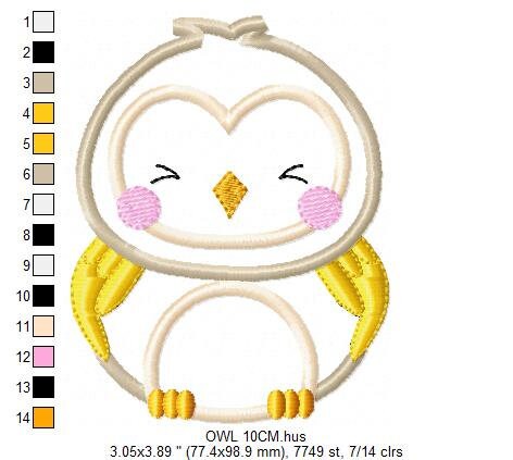 Owl embroidery design - Bird applique machine embroidery pattern - Baby Birdie file - Owl applique design - Instant download jef pes Marcia Embroidery