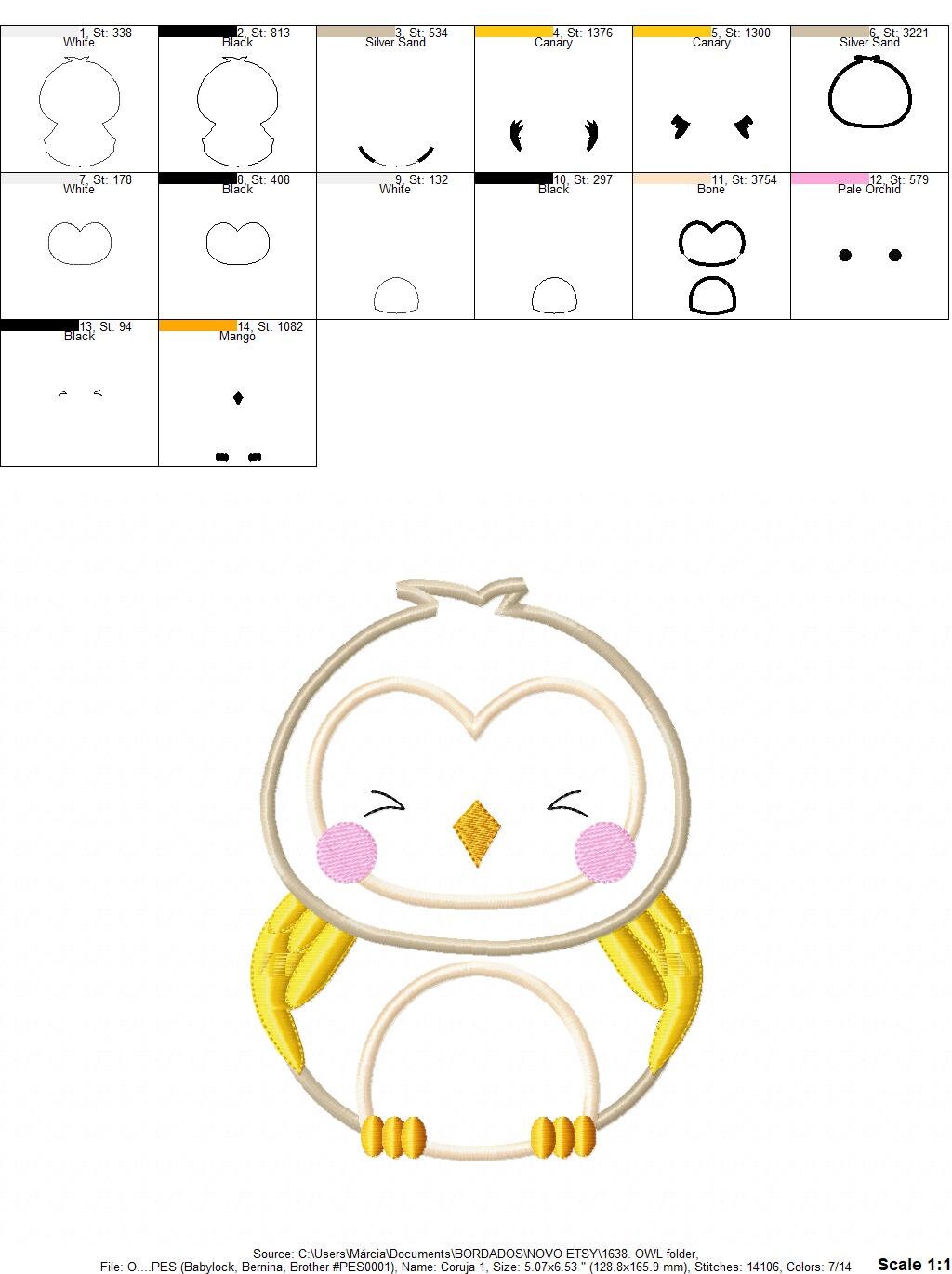 Owl embroidery design - Bird applique machine embroidery pattern - Baby Birdie file - Owl applique design - Instant download jef pes Marcia Embroidery
