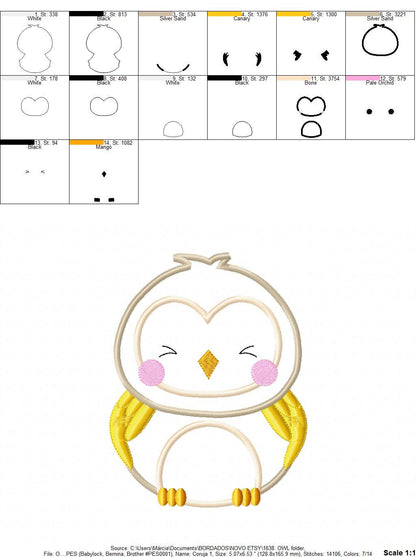 Owl embroidery design - Bird applique machine embroidery pattern - Baby Birdie file - Owl applique design - Instant download jef pes Marcia Embroidery