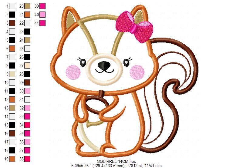 Female Squirrel embroidery design - Animal embroidery designs machine embroidery pattern - Girl Squirrel lace applique - instant download Marcia Embroidery