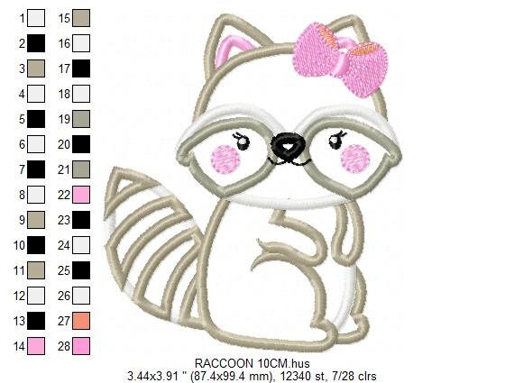 Female Raccoon with lace embroidery designs - Animal embroidery design machine embroidery pattern - Raccoon applique - instant download pes Marcia Embroidery