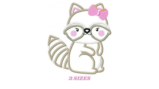 Female Raccoon with lace embroidery designs - Animal embroidery design machine embroidery pattern - Raccoon applique - instant download pes