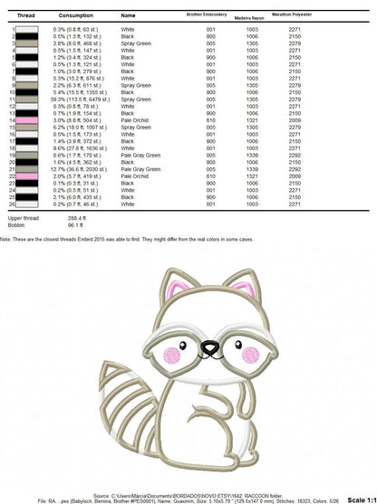 Raccoon embroidery designs - Animal embroidery design machine embroidery pattern - Woodland embroidery file - Raccoon applique design boy