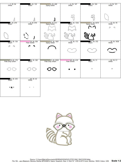 Raccoon embroidery designs - Animal embroidery design machine embroidery pattern - Woodland embroidery file - Raccoon applique design boy