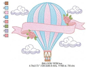 Balloon embroidery designs - Hot air balloon embroidery design machine embroidery pattern - Sky clouds embroidery file - instant download Marcia Embroidery