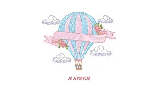 Balloon embroidery designs - Hot air balloon embroidery design machine embroidery pattern - Sky clouds embroidery file - instant download Marcia Embroidery