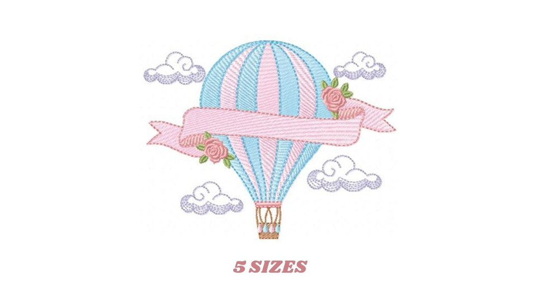 Balloon embroidery designs - Hot air balloon embroidery design machine embroidery pattern - Sky clouds embroidery file - instant download