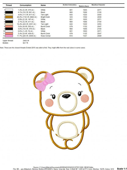 Bear embroidery designs - Teddy embroidery design machine embroidery pattern - Baby Girl embroidery file - Bear applique design Marcia Embroidery