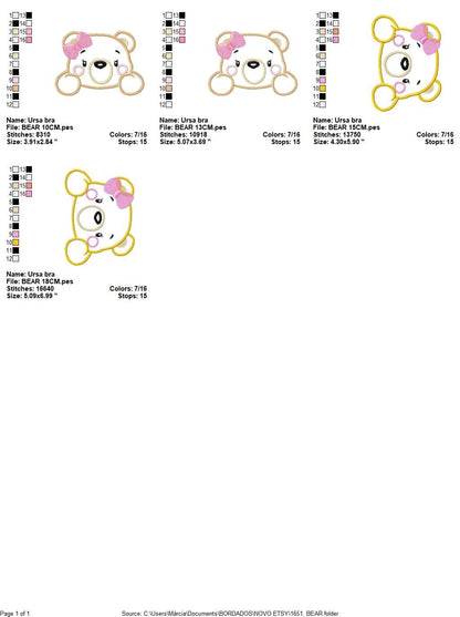 Bear embroidery designs - Teddy embroidery design machine embroidery pattern - Baby Girl embroidery file - instant download bear peak a boo Marcia Embroidery