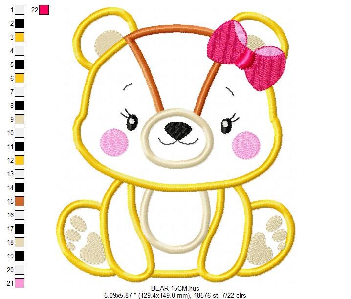 Girl Bear embroidery designs - Teddy embroidery design machine embroidery pattern - Baby girl embroidery file - bear applique download pes Marcia Embroidery