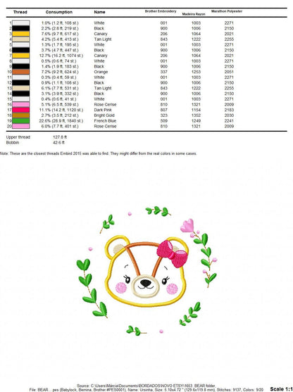 Female Bear embroidery designs - Laurel embroidery design machine embroidery pattern - Baby Girl embroidery file - instant download Teddy Marcia Embroidery