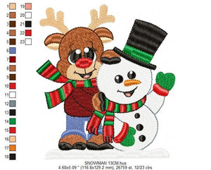 Snowman embroidery designs - Xmas Reindeer embroidery design machine embroidery pattern - Christmas embroidery file - instant download pes