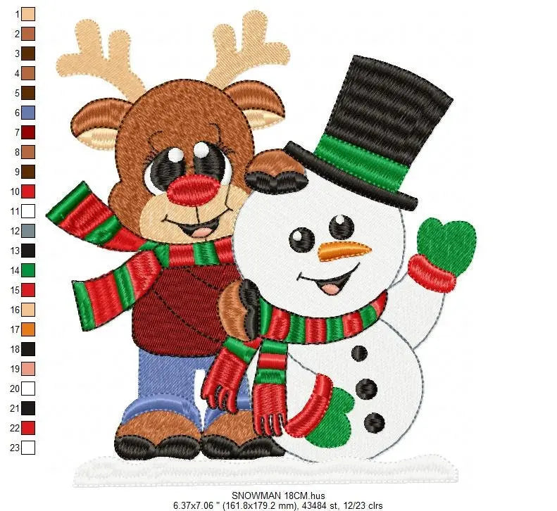 Snowman embroidery designs - Xmas Reindeer embroidery design machine embroidery pattern - Christmas embroidery file - instant download pes Marcia Embroidery