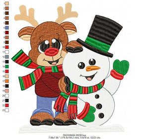 Snowman embroidery designs - Xmas Reindeer embroidery design machine embroidery pattern - Christmas embroidery file - instant download pes