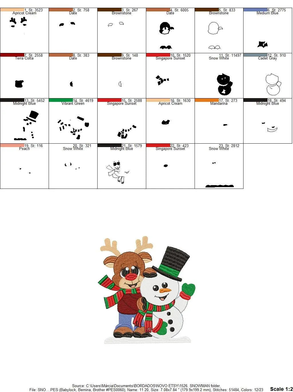 Snowman embroidery designs - Xmas Reindeer embroidery design machine embroidery pattern - Christmas embroidery file - instant download pes Marcia Embroidery