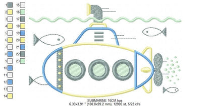 Submarine embroidery design - Boat embroidery designs machine embroidery pattern - instant download - Nautical applique design Baby Boy Kid