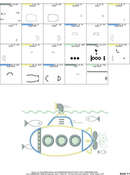 Submarine embroidery design - Boat embroidery designs machine embroidery pattern - instant download - Nautical applique design Baby Boy Kid