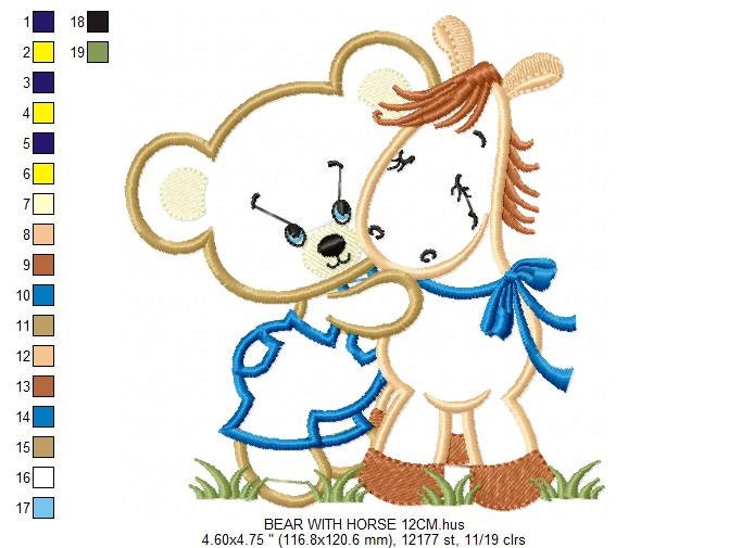 Bear embroidery designs - Teddy embroidery design machine embroidery pattern - Baby Boy embroidery file - instant download bear with a horse - Marcia Embroidery
