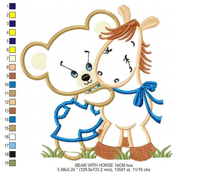 Bear embroidery designs - Teddy embroidery design machine embroidery pattern - Baby Boy embroidery file - instant download bear with a horse - Marcia Embroidery