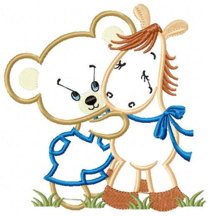 Bear embroidery designs - Teddy embroidery design machine embroidery pattern - Baby Boy embroidery file - instant download bear with a horse - Marcia Embroidery
