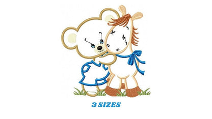 Bear embroidery designs - Teddy embroidery design machine embroidery pattern - Baby Boy embroidery file - instant download bear with a horse - Marcia Embroidery