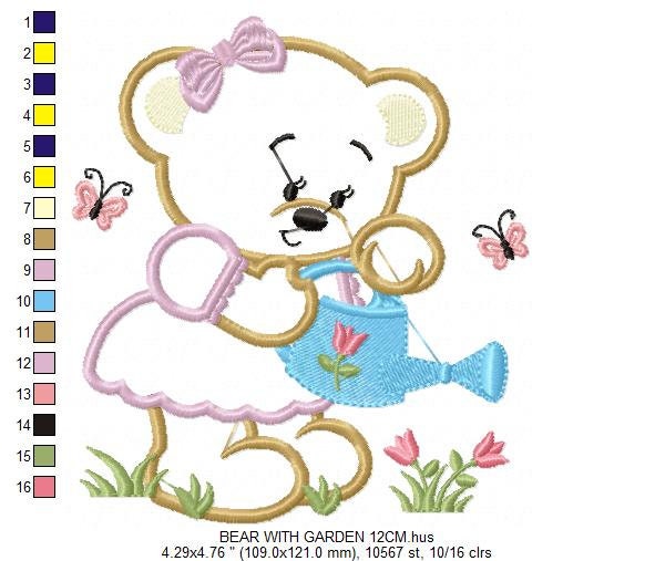 Bear embroidery designs - Teddy embroidery design machine embroidery pattern - Baby Girl embroidery file - instant download bear with garden Marcia Embroidery