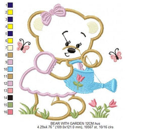 Bear embroidery designs - Teddy embroidery design machine embroidery pattern - Baby Girl embroidery file - instant download bear with garden