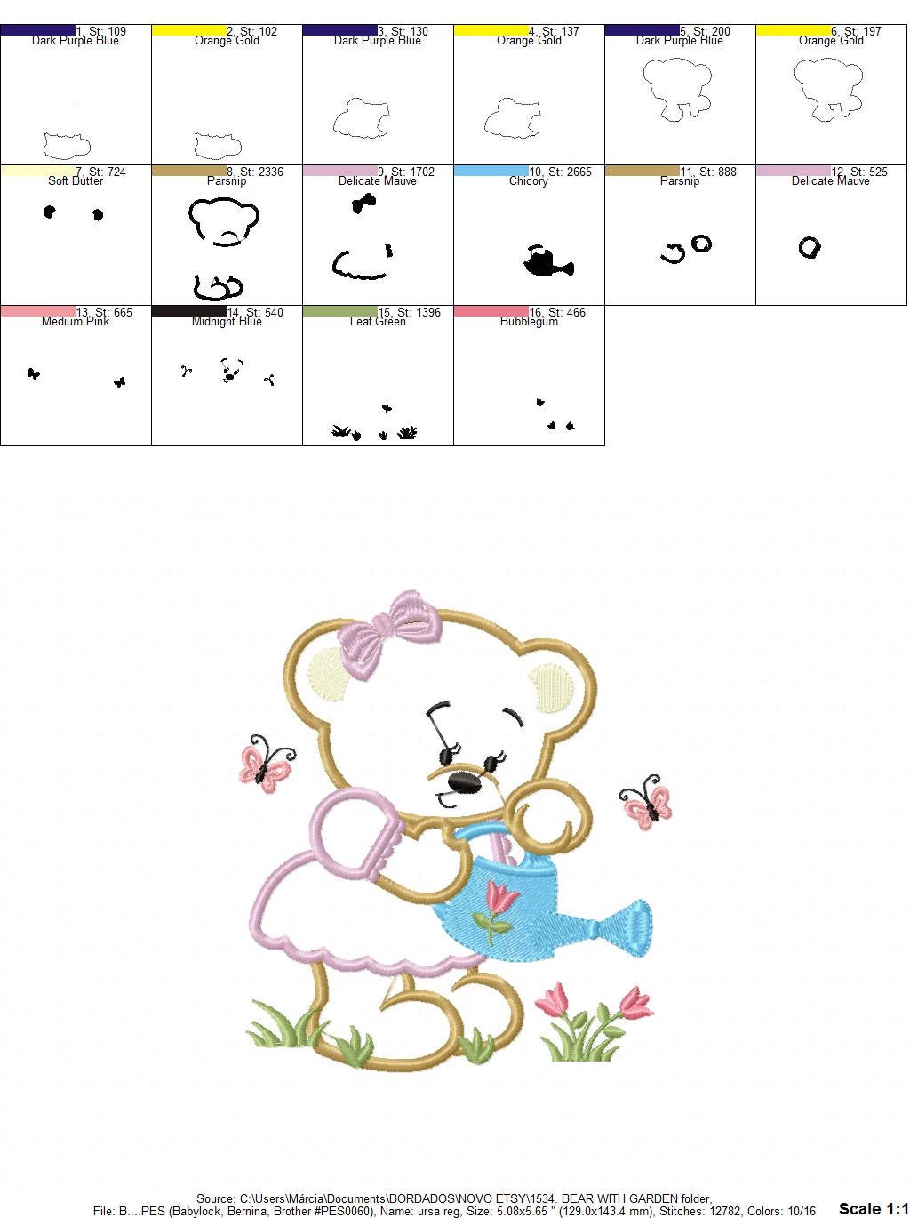 Bear embroidery designs - Teddy embroidery design machine embroidery pattern - Baby Girl embroidery file - instant download bear with garden Marcia Embroidery